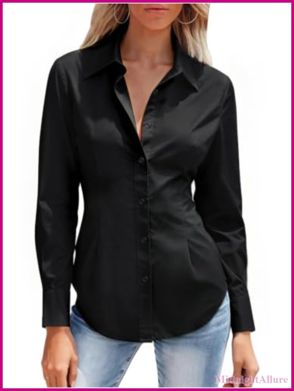 Women's Button Down Shirt 100% Polyester Wrinkle Free Long Sleeve Work Blouse
